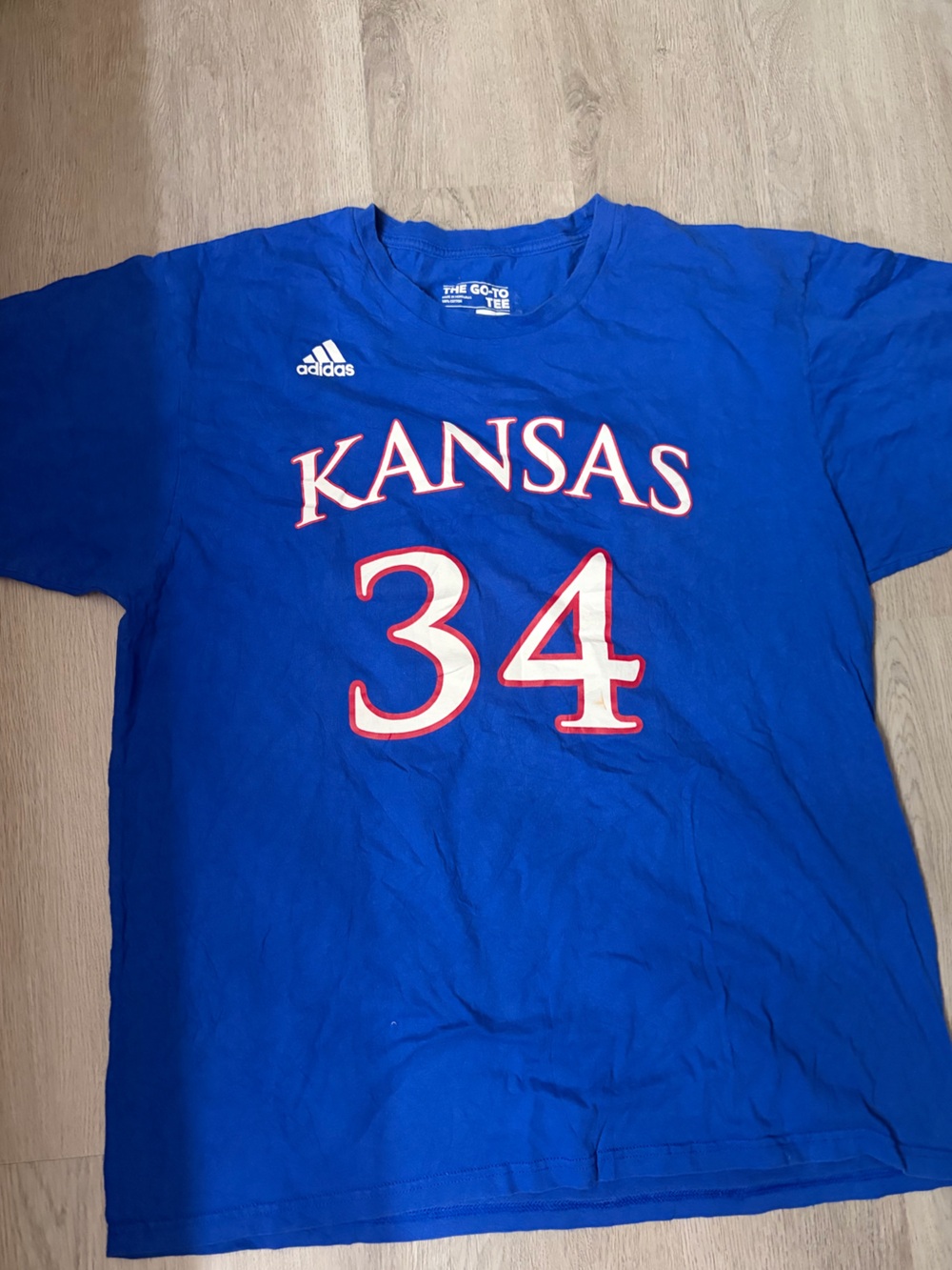 KU Jayhawks adidas Blue Tee with White Chest Logo